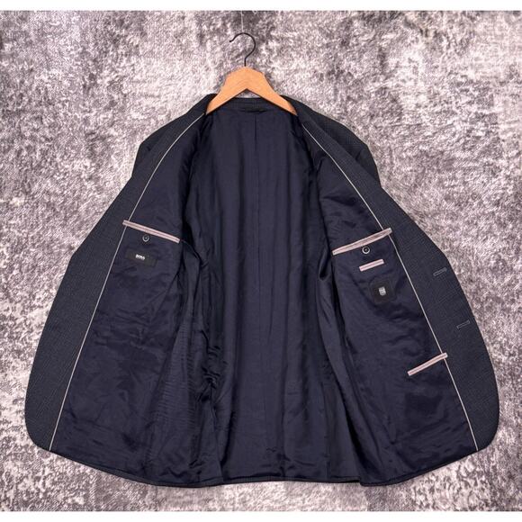 Hugo Boss Blazer 44R Mens Slim Fit Gray Italian Wool Plaid Sport Coat Jacket - Picture 8 of 11